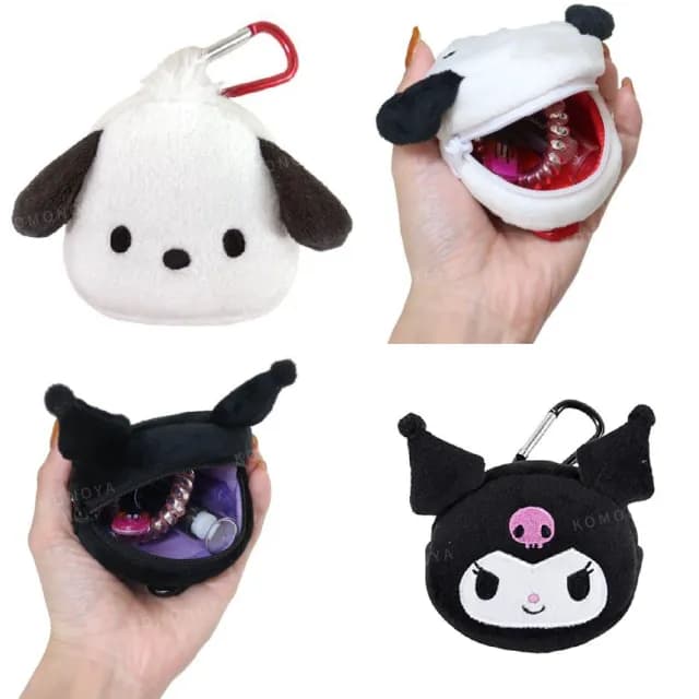 【小禮堂】Sanrio 三麗鷗 絨毛造型零錢包吊飾 大臉款 Kitty 美樂蒂 布丁狗 大耳狗(平輸品)