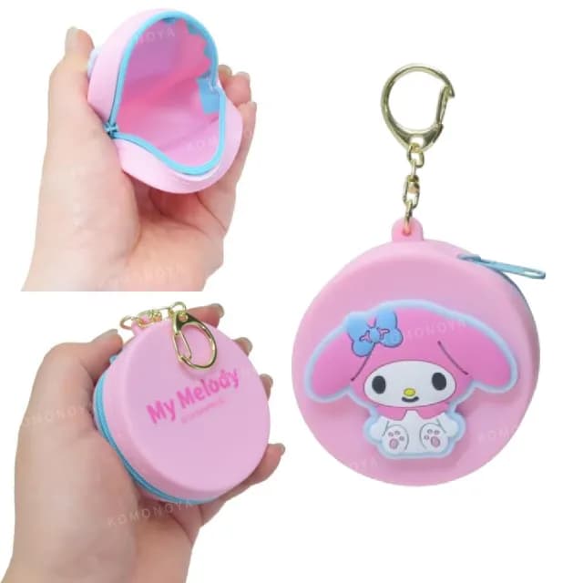 【小禮堂】Sanrio 三麗鷗 矽膠圓形零錢包吊飾 坐姿款 Kitty 酷洛米 人魚漢頓(平輸品)