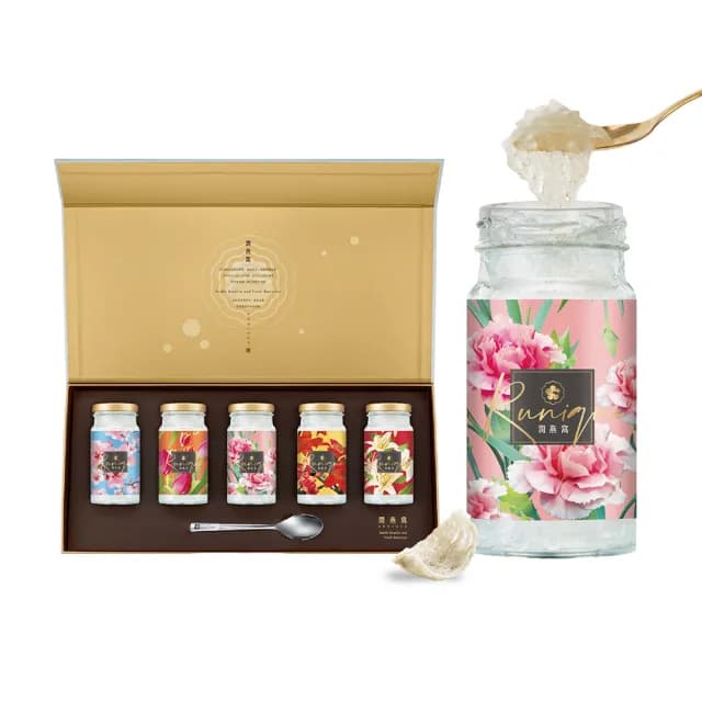 【潤燕窩】24K極濃白金潤燕盞-5入燕窩禮盒-百花真燕系列(燕窩、養生、送禮、母親節送禮)