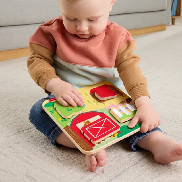 【Fisher price 費雪】木製農場動物板(寶寶安撫/嬰兒玩具/彌月禮/新生兒)