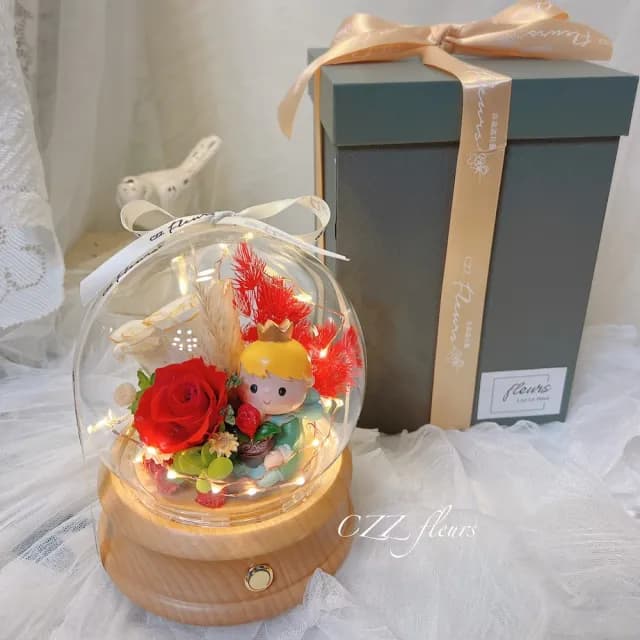【喜滋滋】小王子玫瑰永生花藍芽音響 藍芽喇叭玻璃罩夜燈(情人節禮物/生日禮物/告白禮物/週年慶/創意禮物)
