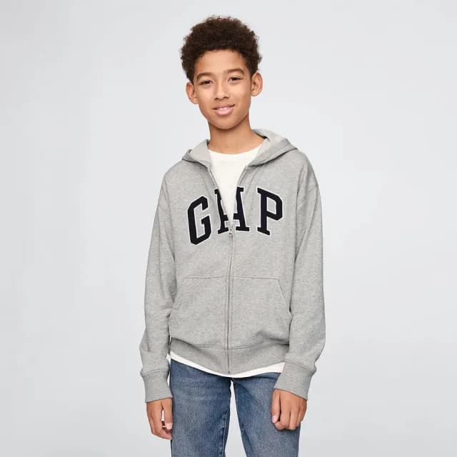 【GAP】男童裝 Logo刺繡連帽外套-灰色(743966)