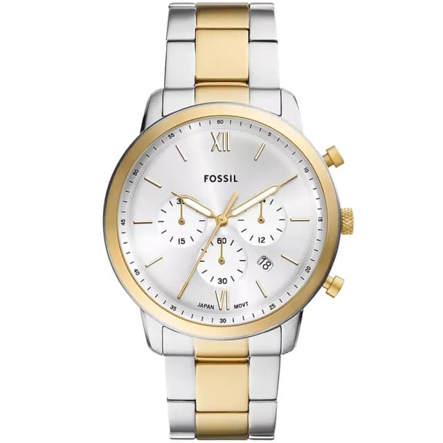 【FOSSIL】Neutra 復古紳士計時手錶-銀x金/44mm 禮物 送禮 推薦(FS6112)