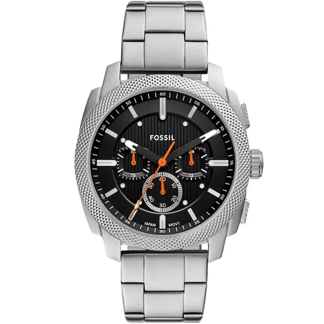 【FOSSIL】Machine 簡約撞色工業風三眼計時手錶-銀x黑/44mm 禮物 送禮 推薦(FS6095)