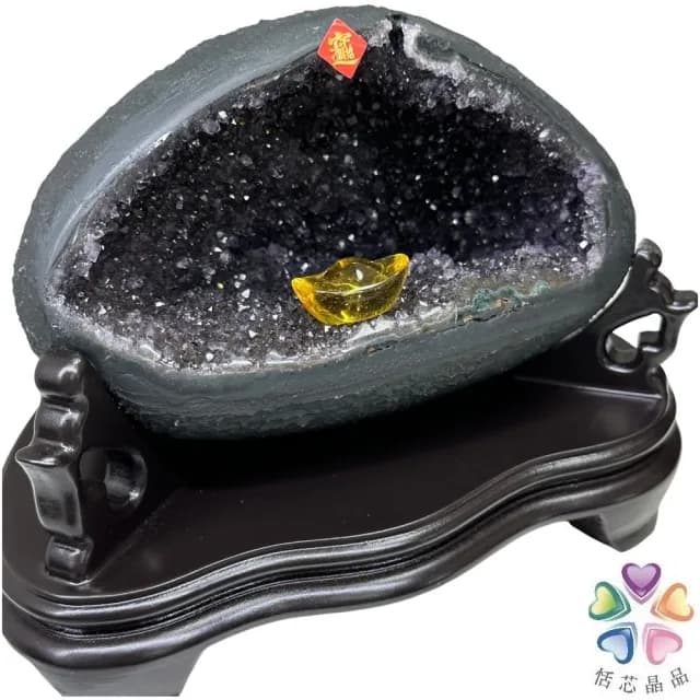 【恬芯晶品】HD5精選烏拉圭紫晶洞2.15KG錢袋子(圓洞聚財招財貴人開運風水帝王紫水晶新居禮物補財庫聖誕節)