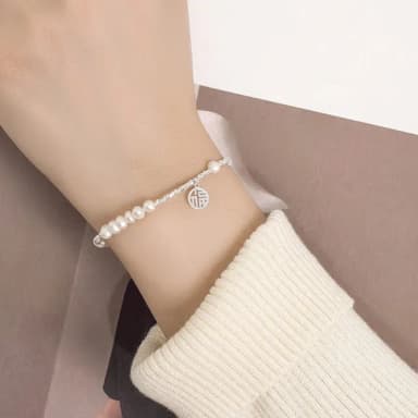 【KT DADA】簡約 韓國飾品  高級感 禮物 手鍊 手鍊女 925純銀 通體純銀 飾品 碎銀子 珍珠手鍊 招財納福