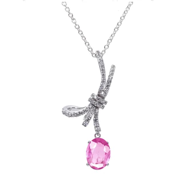 【DOLLY】1克拉 天然粉紅藍寶石14K金鑽石項鍊-015(母親節 長輩送禮 交換禮物首選)