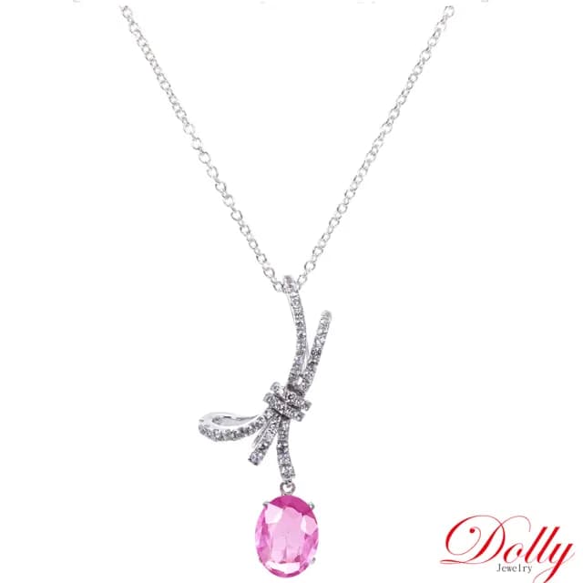 【DOLLY】1克拉 天然斯里蘭卡粉紅藍寶石18K金鑽石項鍊(母親節 長輩送禮 交換禮物首選)