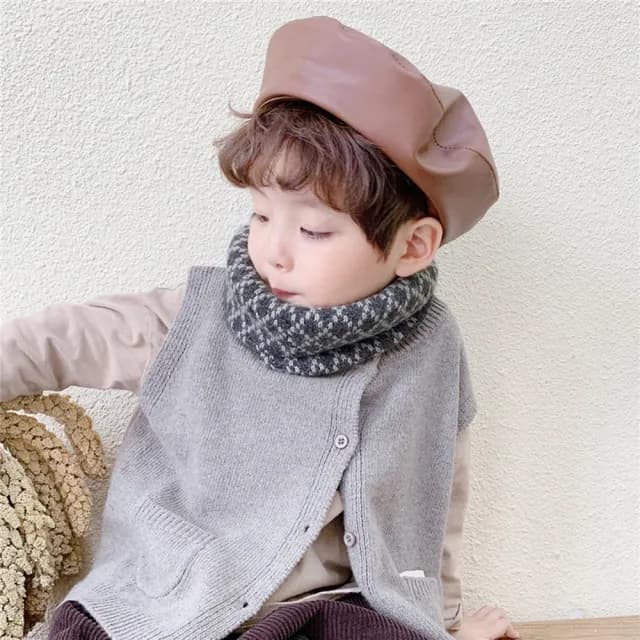 【橘魔法】柔軟菱格紋針織圍脖(圍巾 配件 保暖 過年 新年 寒流 中性款 兒童 小童 女童 男童 童裝 交換禮物)