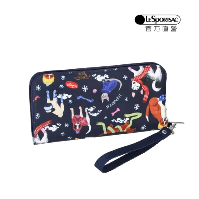 【LeSportsac官方直營】輕量尼龍 腕帶錢包(3462 雪國汪星人)