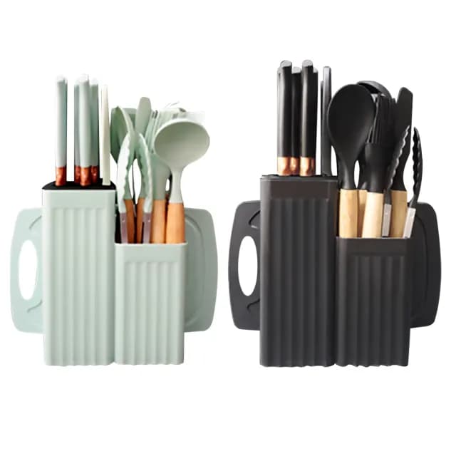 【廚藝寶】矽膠鍋鏟湯杓刀具19套組/二色任選(刀架/刀具組/廚具組/水果刀/料理刀)