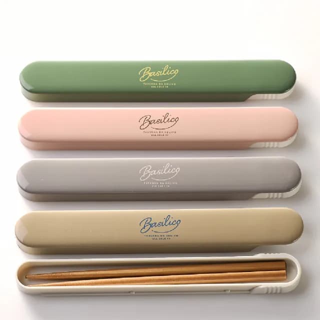 【SABU HIROMORI】日本製BASILICO抗菌天然木筷+環保收納盒2件組 18cm(可洗碗機 環保筷 餐具組 4色任選)