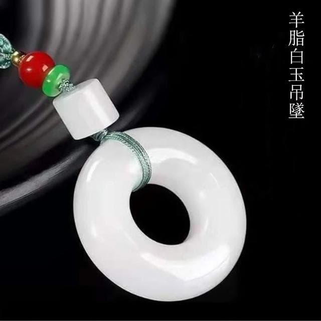 【Penny珮妮】羊脂白玉金絲玉甜圈平安扣吊墜項鍊(母親節禮物 交換禮物 送女友 生日禮物 情人節 尾牙)