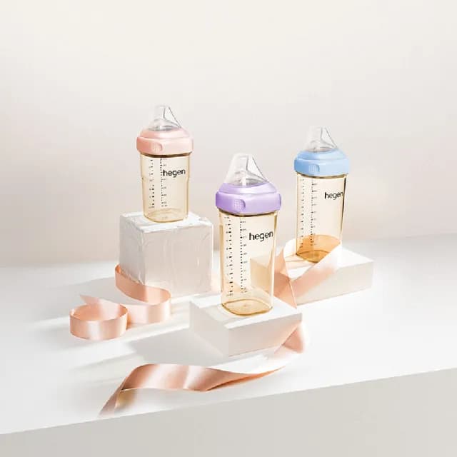 【hegen 總代理】PCTO™ 金色奇蹟PPSU多功能方圓型寬口奶瓶 240ml 雙瓶組(嫣粉/沁藍/漾紫)