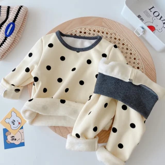 【橘魔法】滾邊點點不倒絨護肚居家服套裝(長袖上衣 長褲 褲子 睡衣 男童 女童 兒童 童裝)