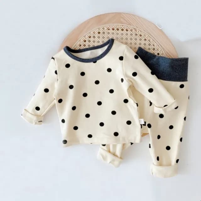 【橘魔法】滾邊點點不倒絨護肚居家服套裝(長袖上衣 長褲 褲子 睡衣 男童 女童 兒童 童裝)