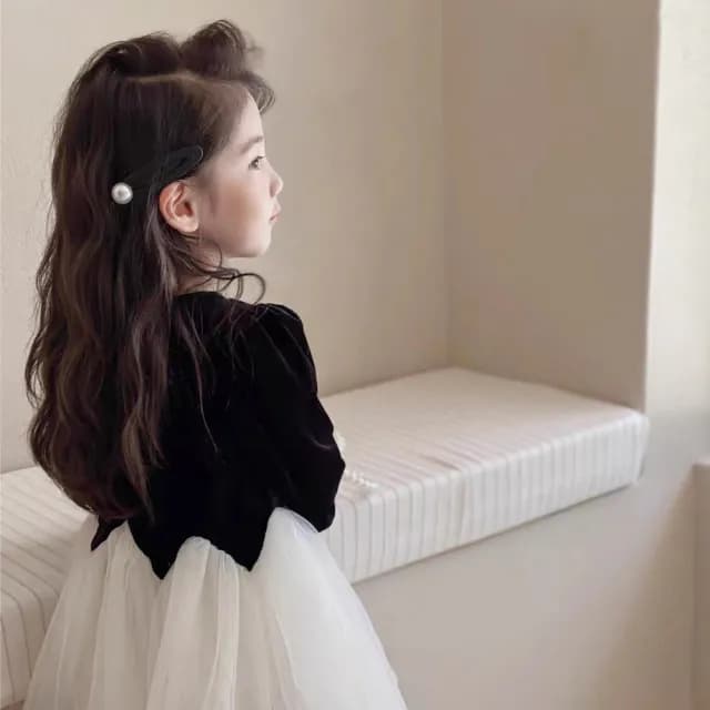 【橘魔法】典雅拼接亮片紗裙洋裝(連衣裙 連身裙 長袖洋裝 女童 童裝 兒童 禮服 攝影 女童 兒童 童裝)