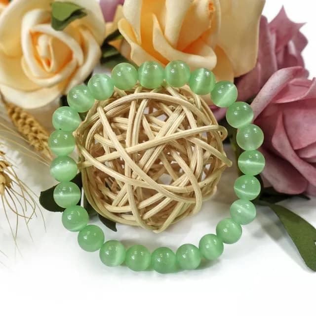 【德山珠寶】特價5A級8mm草綠貓眼石造型手鍊(情人節生日禮物飾品母親節水晶手鍊/CE476)