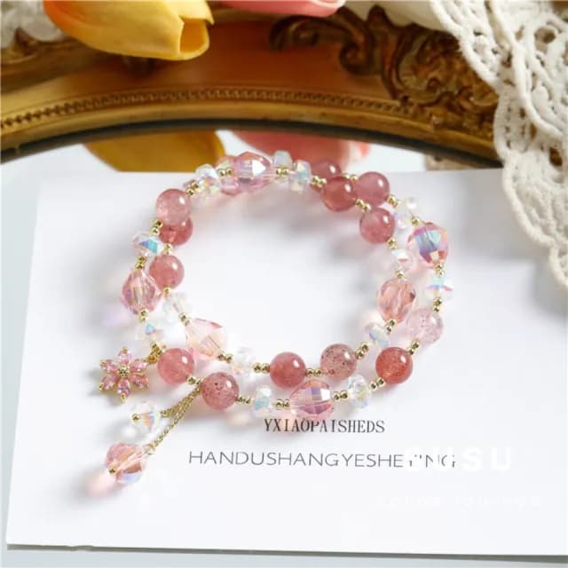 【SU SU】多寶水晶雙圈粉鑽手鍊(草莓晶 紫水晶 粉水晶 事業運 招財 轉運 能量 防小人 水晶手鍊)