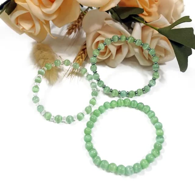 【德山珠寶】特價5A級6mm草綠貓眼石造型手鍊(情人節生日禮物飾品母親節水晶手鍊/CE476)