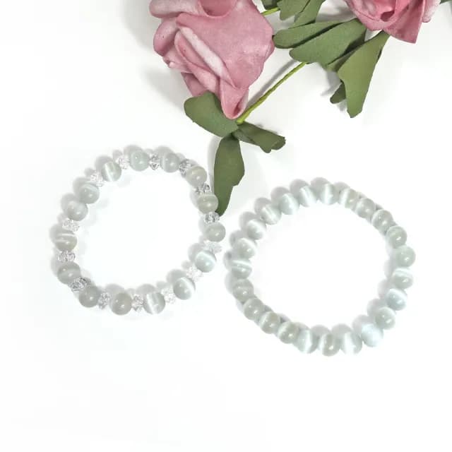 【德山珠寶】特價5A級8mm銀灰貓眼石造型手鍊(情人節生日禮物飾品母親節水晶手鍊/CE476)