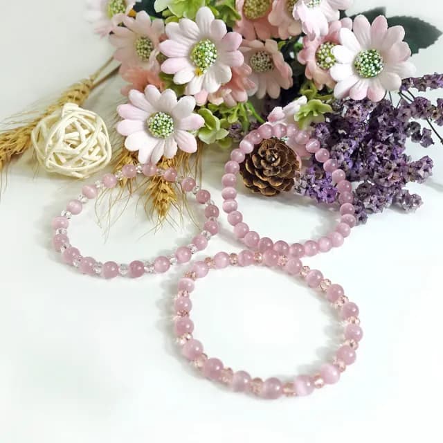 【德山珠寶】特價5A級6mm煙熏粉貓眼石造型手鍊(情人節生日禮物飾品母親節水晶手鍊/CE476)