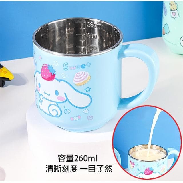 【TDL】三麗鷗大耳狗美樂蒂酷洛米兒童不鏽鋼水杯杯子漱口杯隔熱杯附蓋子260ml K-0052(禮物 聖誕節 平輸品)