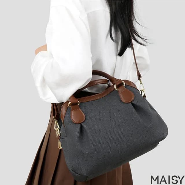 【MAISY】情人節禮物 多收納格層時尚尼龍包 手提包 肩背包(綠色／粉紫色／黑色)