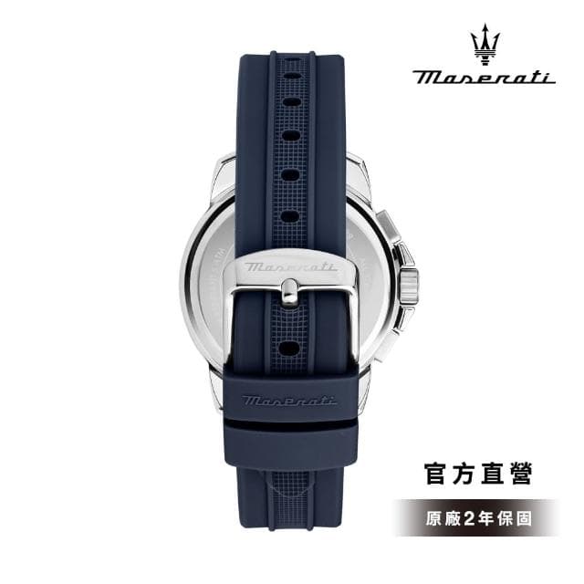 【MASERATI 瑪莎拉蒂 官方直營】Successo 輝煌成就系列三眼手錶 藍色矽膠錶帶 42MM R8871621042