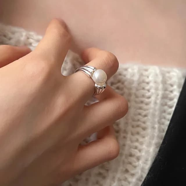 【LEESA】生日禮物\戒指女\925\純銀戒指\簡約ins風\珍珠戒指\銀戒指\情侶戒指\可調式\開口戒指\