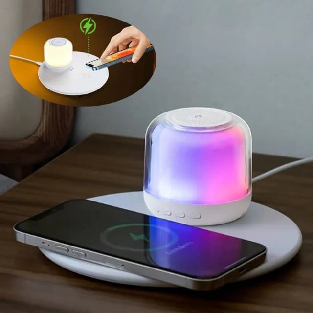 日本GOODSGOODS多功能3合1藍牙音響+LED氣氛燈+無線充電座HM-01S(小資推薦居家好物 露營好物)