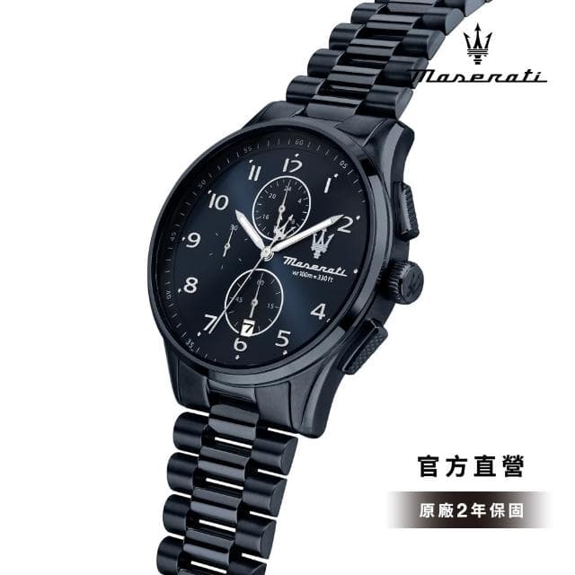 【MASERATI 瑪莎拉蒂 官方直營】Sorpasso 迅捷疾馳系列三眼手錶 藍色不鏽鋼錶帶 42MM R8873624005