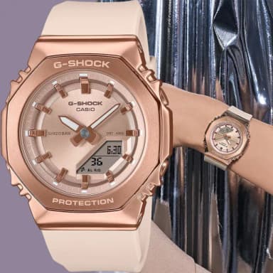 【CASIO 卡西歐】G-SHOCK 個性時尚 八角金屬錶殼 雙顯手錶-玫瑰金x米白 送禮 禮物 推薦(GM-S2110PG-4A)