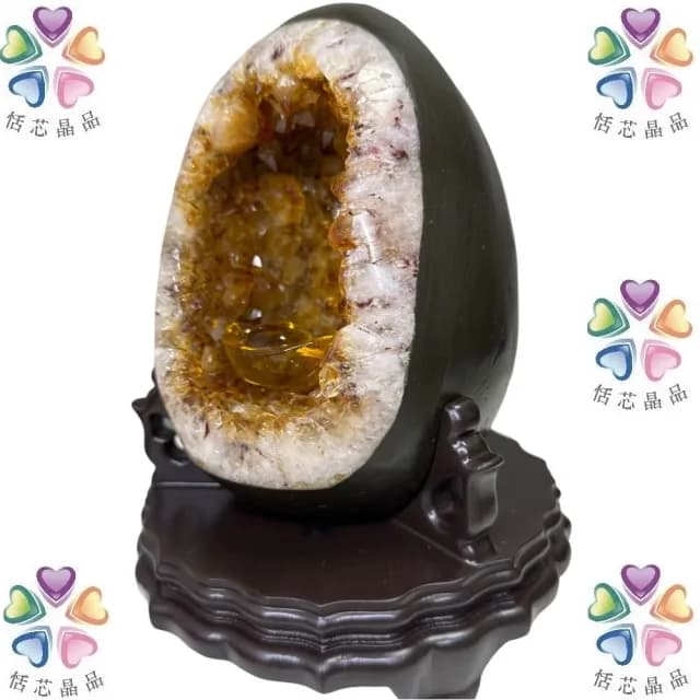 【恬芯晶品】CE23巴西頂級黃水晶恐龍蛋晶洞(桌上型聚財招財偏財運開運風水擺件黃金洞新居禮物)