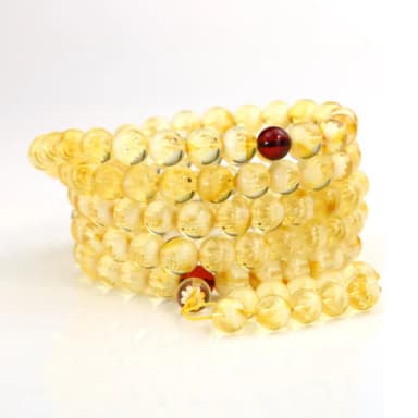 【JA-ME】天然琥珀金珀帶紅皮手工陰雕蓮花108念珠 53.7克 9-9.5mm(寶島樂購節/禮物/現貨)