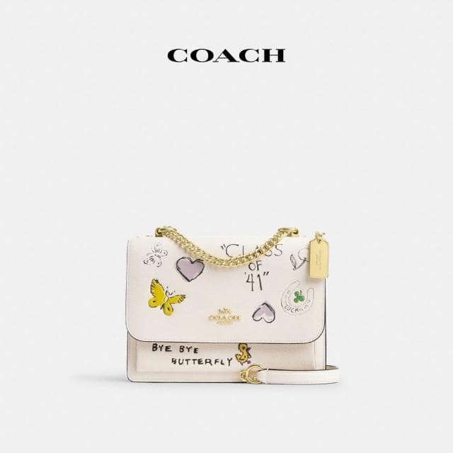 【COACH】蔻馳官方直營 KLARE素描印花斜背手袋-IM/粉筆白色 混合色(CAK15)