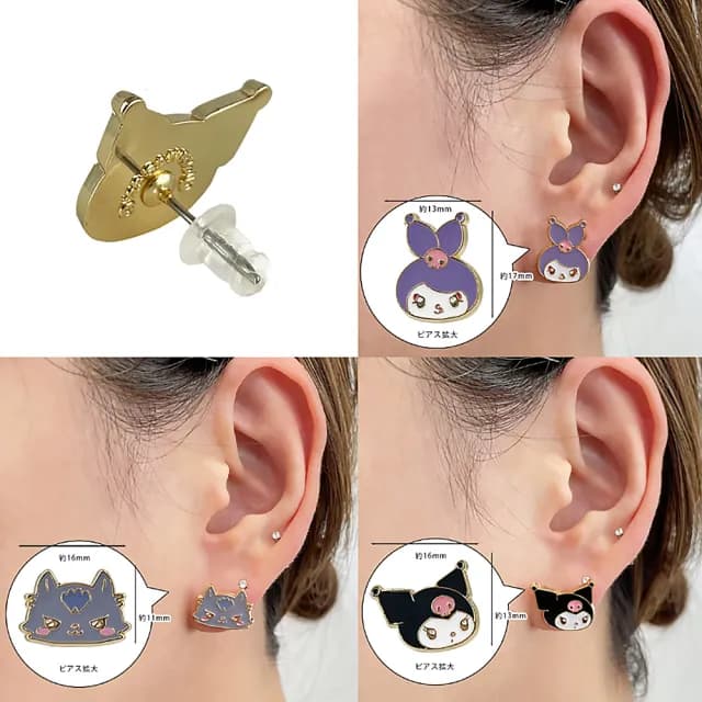 【小樽漁場】日本正版授權 三麗鷗 Sanrio 酷洛米 耳針(kuromi  不鏽鋼 耳釘3對入)