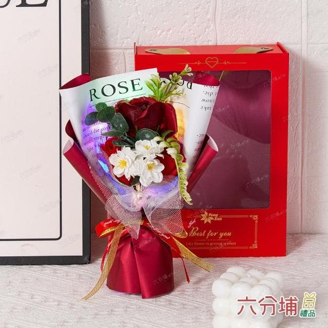 【六分埔禮品】LED櫻花玫瑰香皂花禮盒-多款任選(Ins生日畢業禮物花束人造花母親節告白情人節求婚)