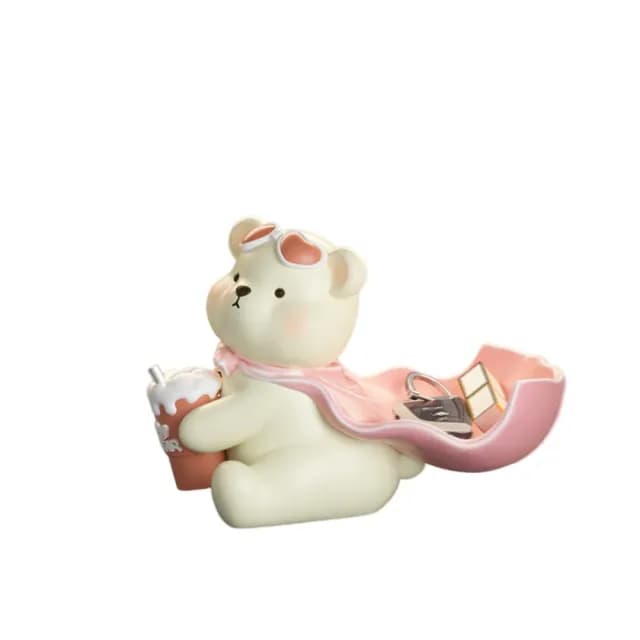 【喜芊旗艦店】桌上擺件 家居裝飾品 鑰匙收納擺件 喬遷新居禮品(披風奶熊/樹脂材質/加大儲物/預售15天)