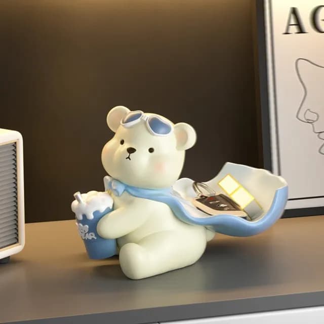 【喜芊旗艦店】桌上擺件 家居裝飾品 鑰匙收納擺件 喬遷新居禮品(披風奶熊+置物架//加大儲物/預售15天)