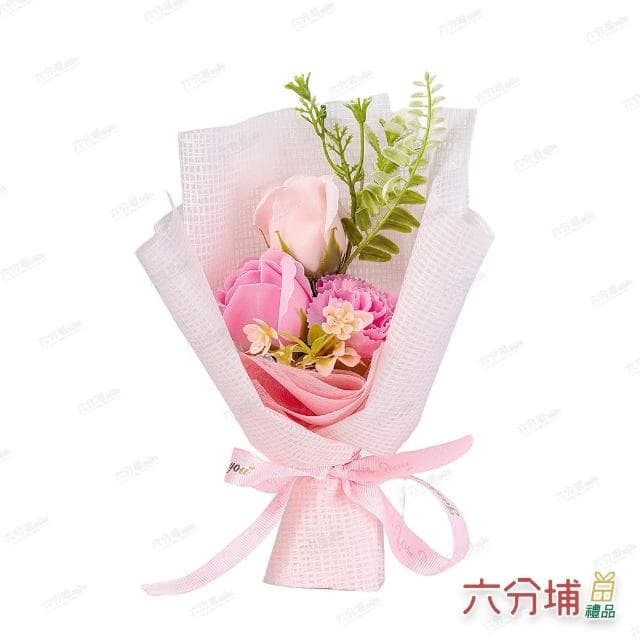 【六分埔禮品】LED玫瑰香皂花康乃馨花PVC禮盒-粉色(Ins生日畢業禮物花束人造花母親節告白情人節求婚)