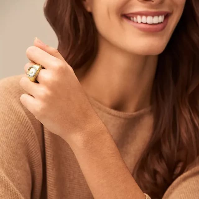 【FOSSIL】Watch Ring 晶鑽手錶戒指 戒指錶-金 禮物 送禮 推薦(ES5319)