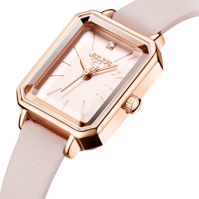 【JULIUS 聚利時】巴塞隆納 皮革切割鏡面方形腕錶 JA-1231(四色/20X30mm)