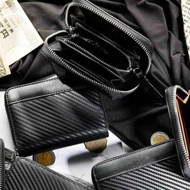 【LEESA】雙11 黑色錢包\碳纖紋短夾\卡夾\零錢包\日本零錢包\拉鍊零錢包\錢包\招財錢包\零錢包