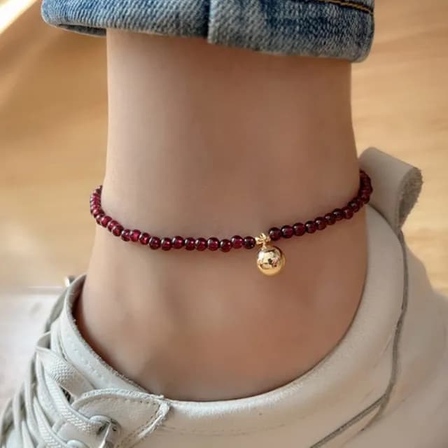 【Penny珮妮】石榴石腳鍊腳繩2款可選(母親節 送女友 交換禮物  生日禮 情人節 尾牙 新年 結婚)