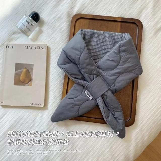 【圍繞暖】韓系羽絨棉交叉圍脖(防寒 保暖 穿搭 造型 外出 旅遊 圍巾 懶人 護頸 百搭 披肩 加厚 禮物)