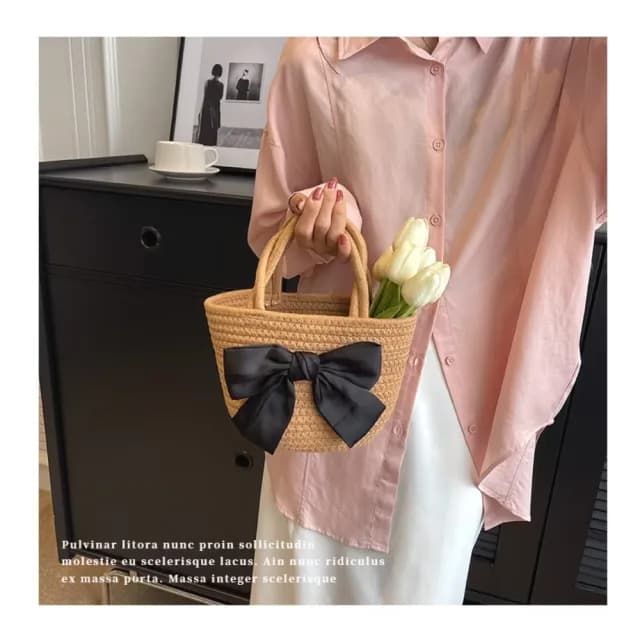【夏日風情】父親節禮物 草編蝴蝶結手提包(手拿包 肩背包 女 斜挎包 手拎包 通勤包 學生包 托特包 環保袋