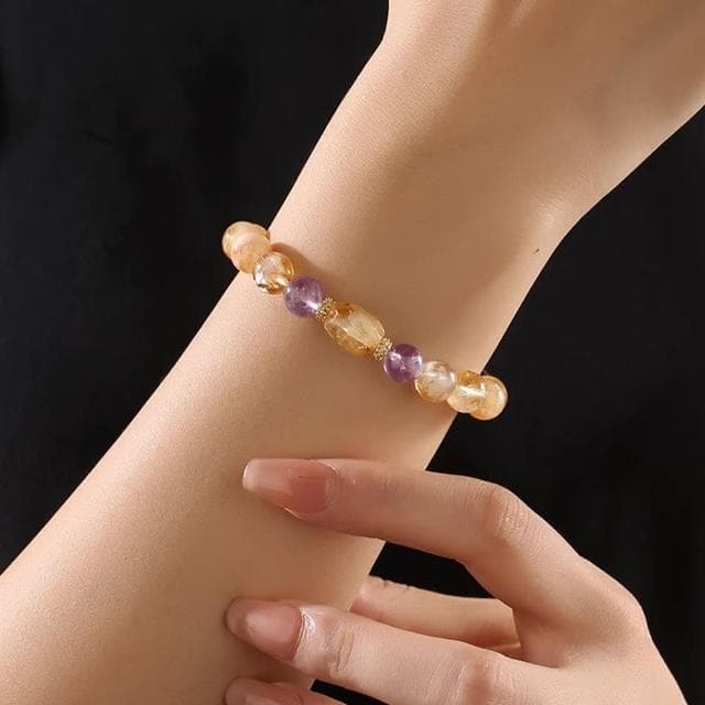 【MoonDy】水晶手鍊 天然水晶 手鍊 手鍊 手串 暴富 黃水晶 紫水晶 水晶串珠 招財手鍊 旺財運 精