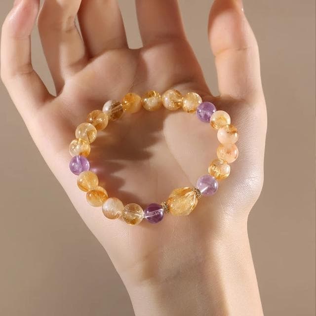 【MoonDy】水晶手鍊 天然水晶 手鍊 手鍊 手串 暴富 黃水晶 紫水晶 水晶串珠 招財手鍊 旺財運 精