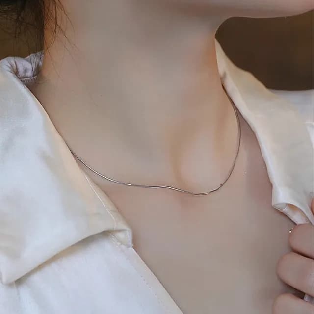 【LEEHER】純銀素鍊/鎖骨鏈/925/純銀項鍊/銀飾/蛇骨鍊/高級感/飾品/配飾/簡約項鍊/項鍊女/